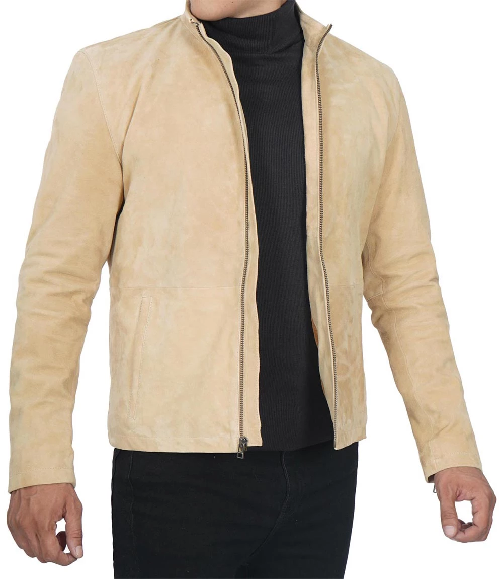 Mens Real Camel Suede Leather Jacket For Sale